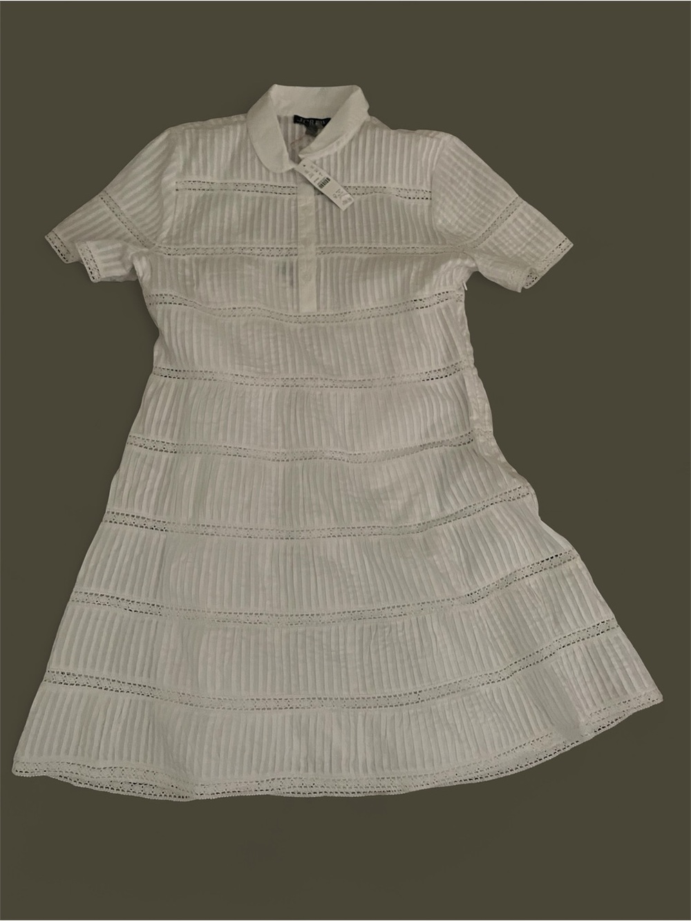 J. Crew White Eyelet Pleated Polo Dress